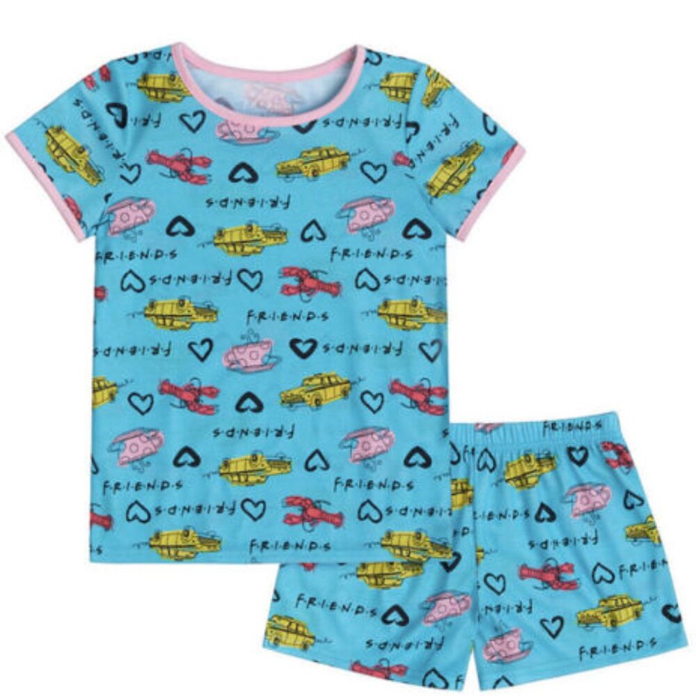 Girls Pajamas Friends TV Series 8 Blue Short Sleeve Shirt Shorts 2 pc Set